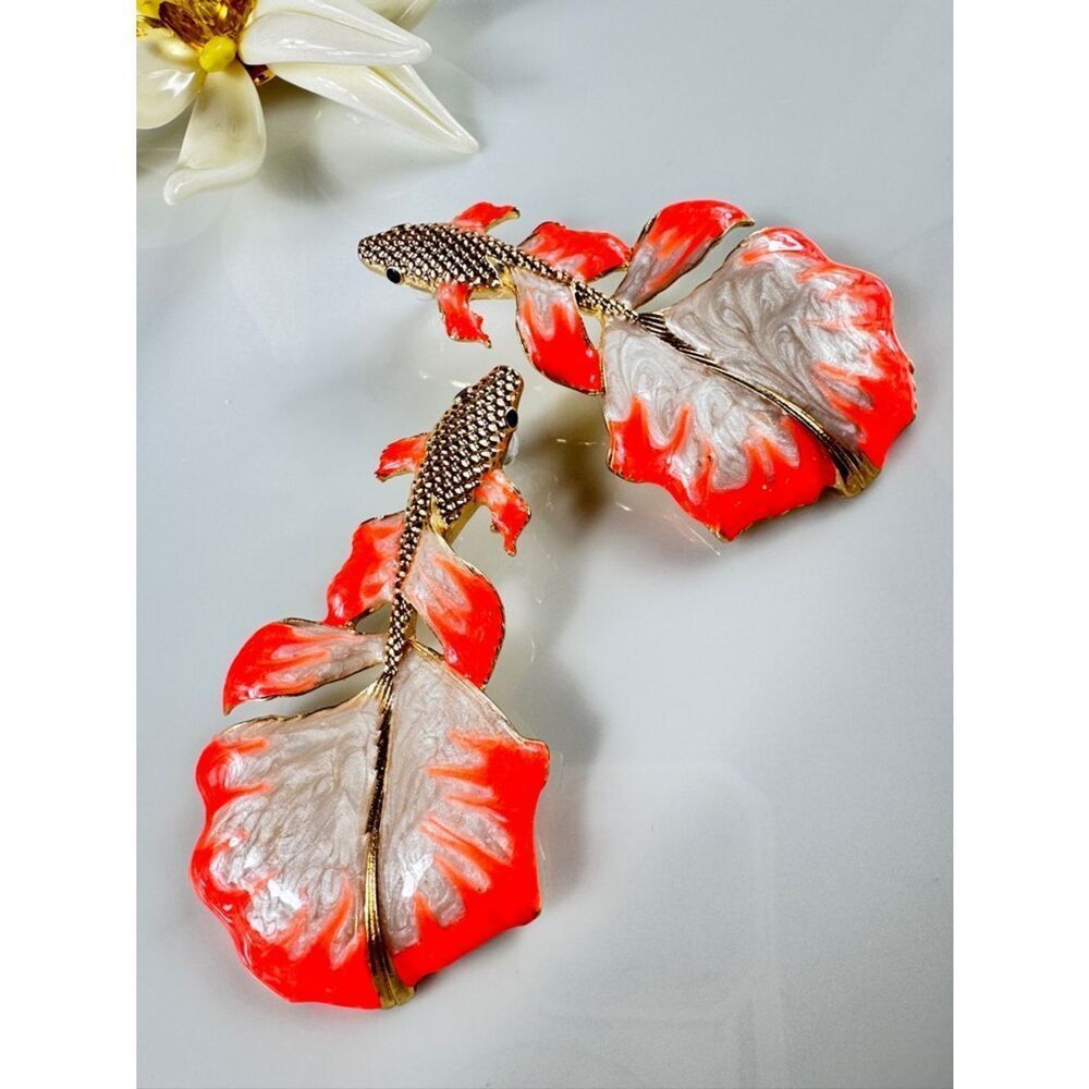 Zara Gold-Tone & Coral Fish Post Earrings